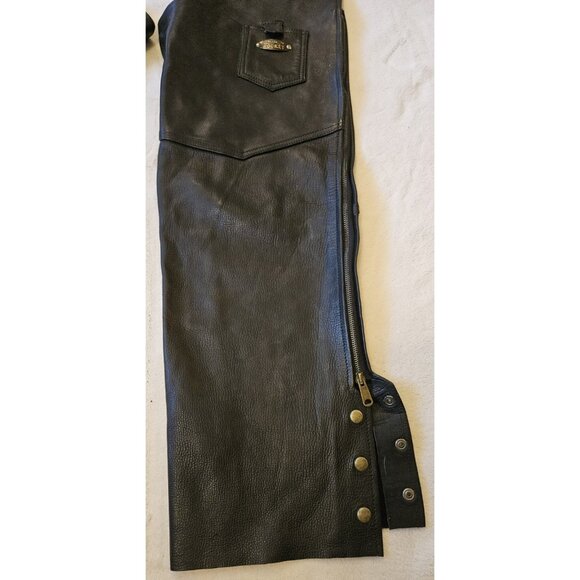 Joe Rocket Mens Black Leather Chaps Medium Open Back Pant 28"-32" Waist - Picture 2 of 13